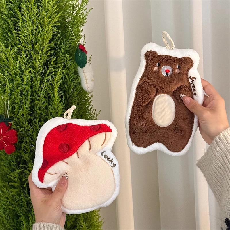 Cartoon Hamburger Toast Hand Towel Absorbent Coral Velvet Washing Hand Cloth Kitchen Bathroom Hanging Children Towel Thickened