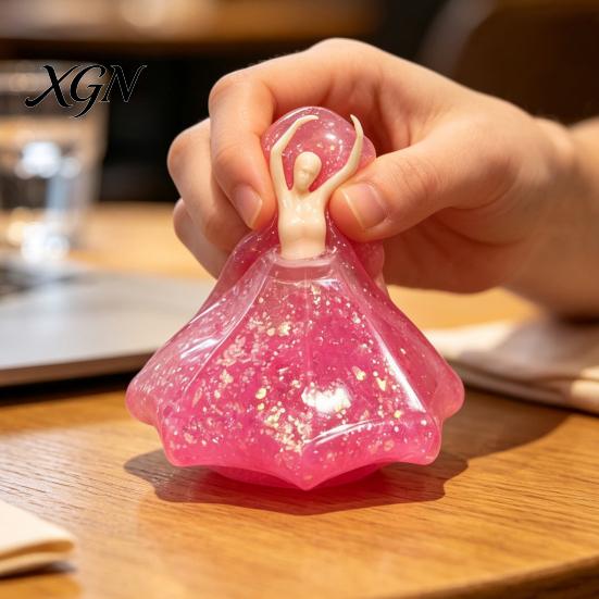 Ballet Dancer Desk Ornament Stress Relief Toy, Dancing Girl Squeeze Toy with Glitter Decor Dress, Sensory Fidget for Decoration Soft
