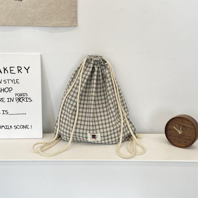 32 Новый модный тренд рюкзак на шнурке с бисером летний клетчатый холщовый рюкзак простой для поездок