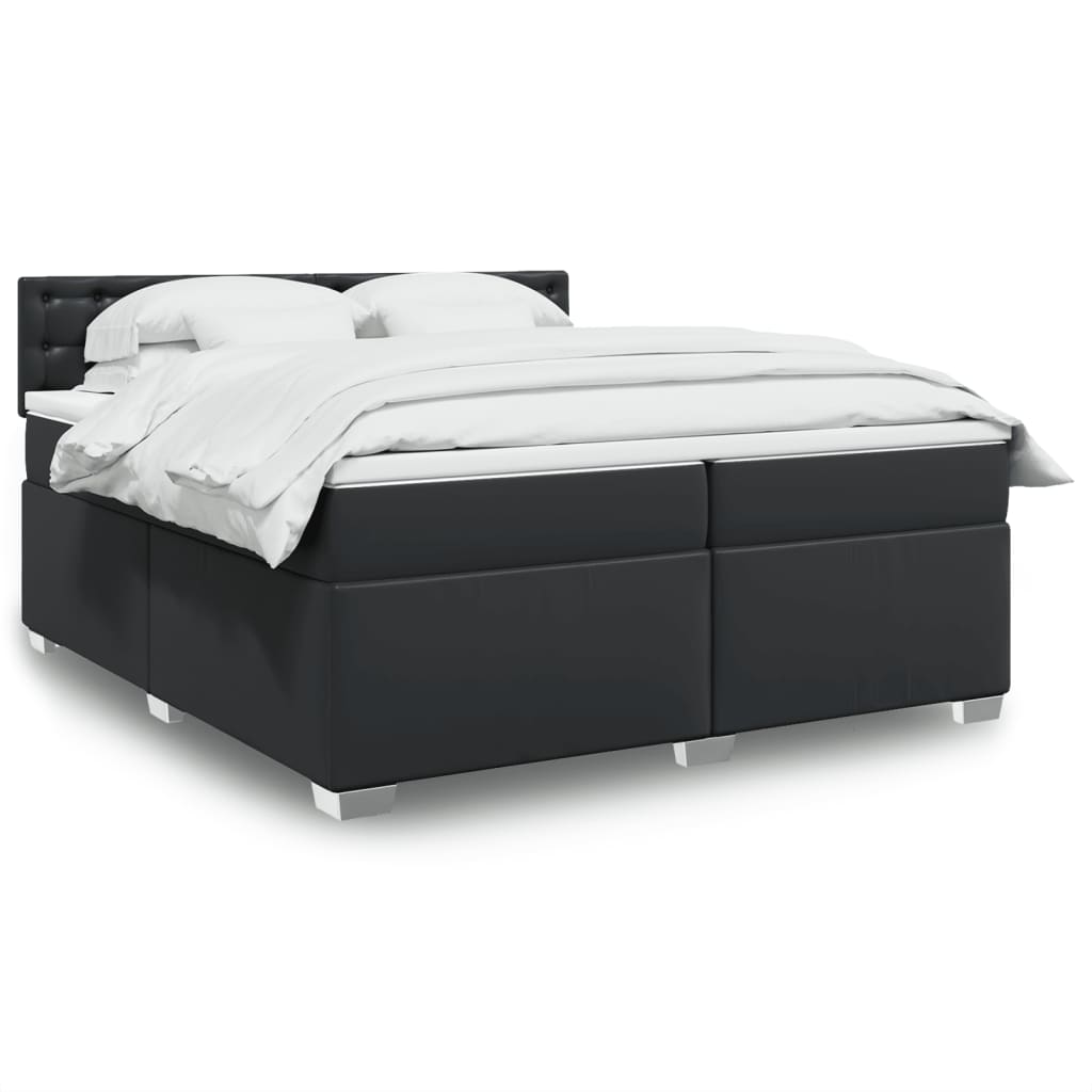 Box Spring Bed with Mattress Black 200x200 cm Faux Leather