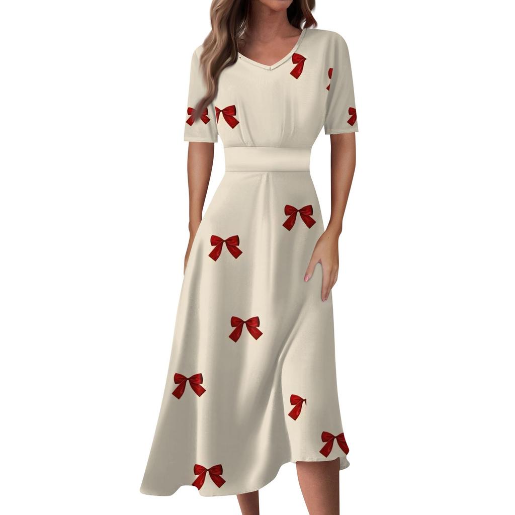 Женское повседневное модное длинное свободное платье с v-образным вырезом и коротким рукавом на талии