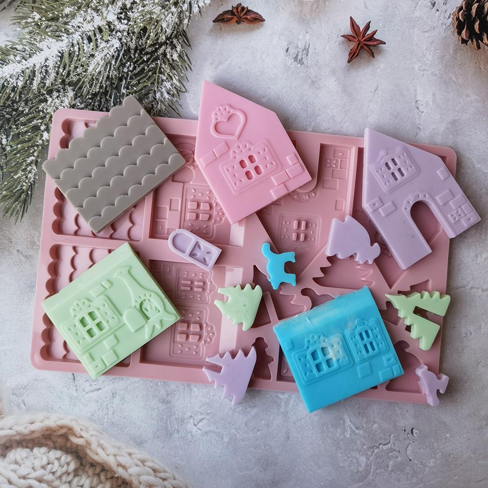 Silicone Block Christmas Wooden House Cake Mould Jelly Pudding Soap Cake Mould