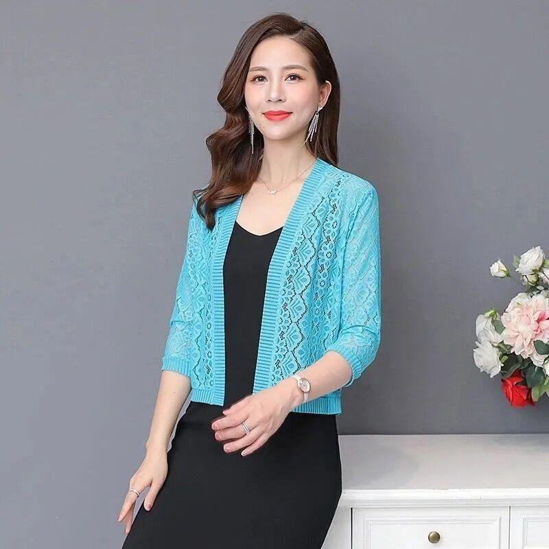 Summer Women Lace Jacket Thin Cardigan Open Front Lace Top Plus Size Lace Blouse Loose Sun Protection Shawl