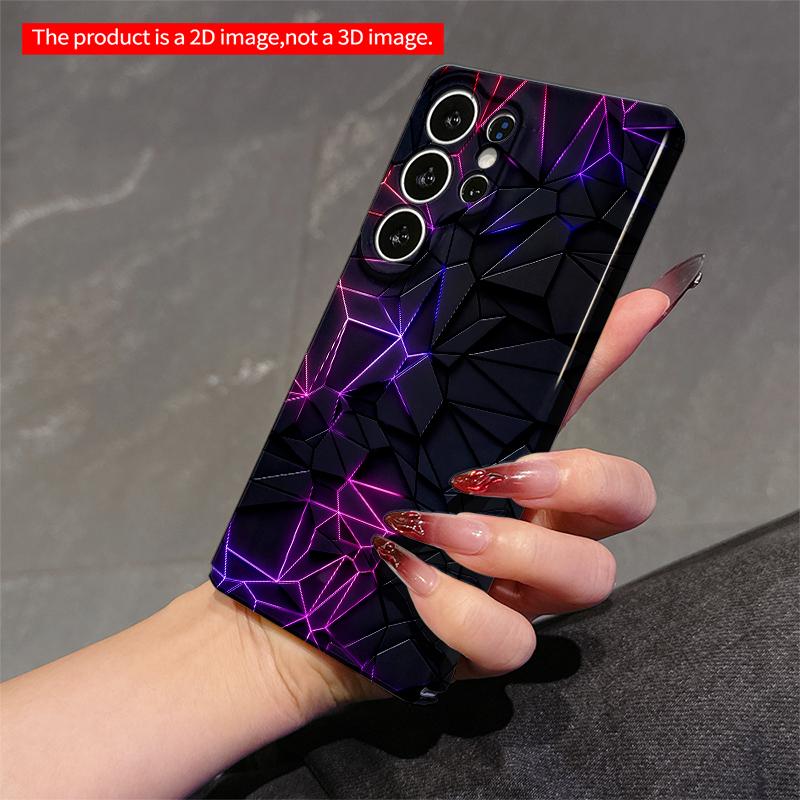 2DFlat Samsung phone case Neon-Lit Geometric Crystal Shell Applicable to Galaxy S22 S23 S24 S25ULTRA S26 A12 A13 A14 A15 A16