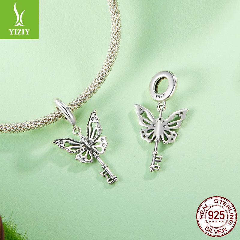 Трансграничная подвеска-ключ-бабочка в ретро-стиле, бусины из стерлингового серебра S925, аксессуары для браслетов и ожерелий для DIY