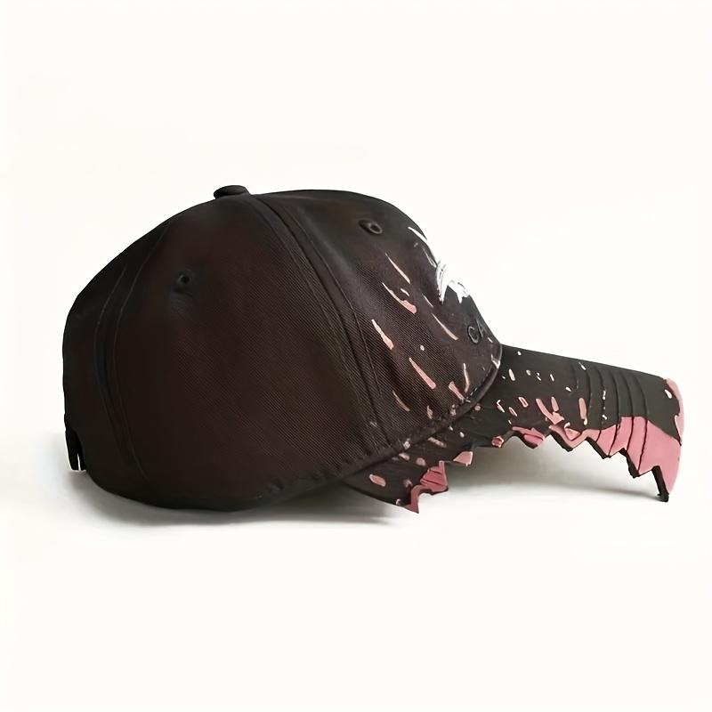 1pc Unisex Shark Embroidered Baseball Cap - Funky Style Black with Pink Accents, All-Season Comfort, Durable High-Quality Fabric
