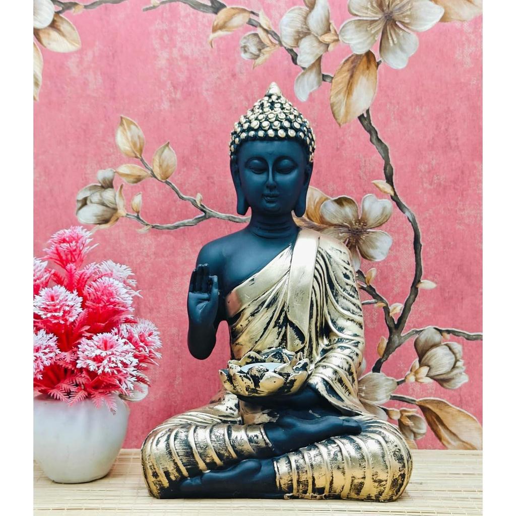 Polystone Home Decor Decoration Buddha Idol Statue Showpiece for Home Décor 1 Pic (Black Bronz), Religious