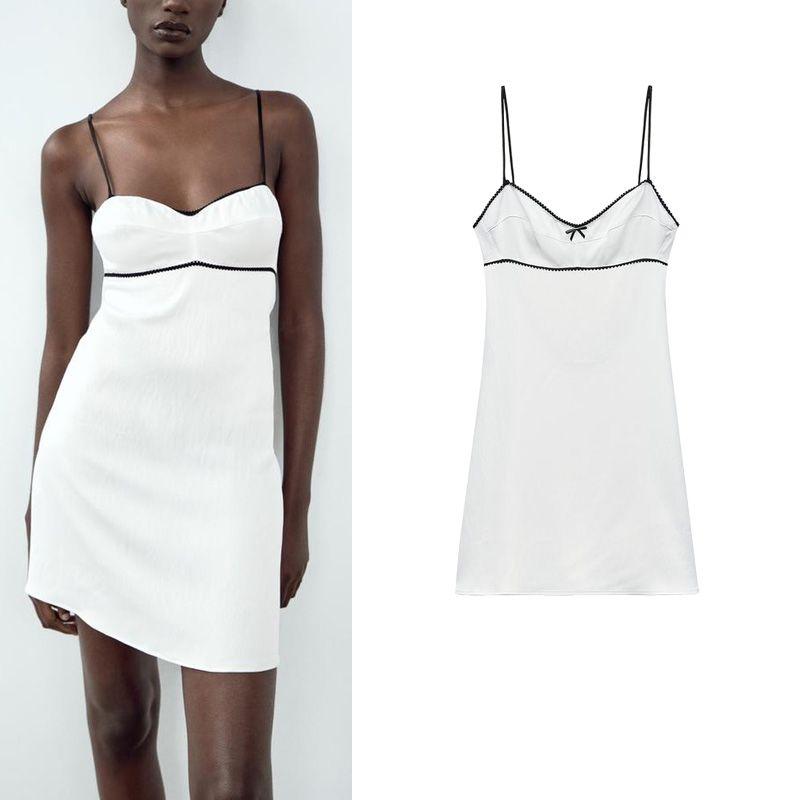 Spring New Suspender Evening Dress White Open Back French Silk Satin Texture Intimates Style Dress 1131808