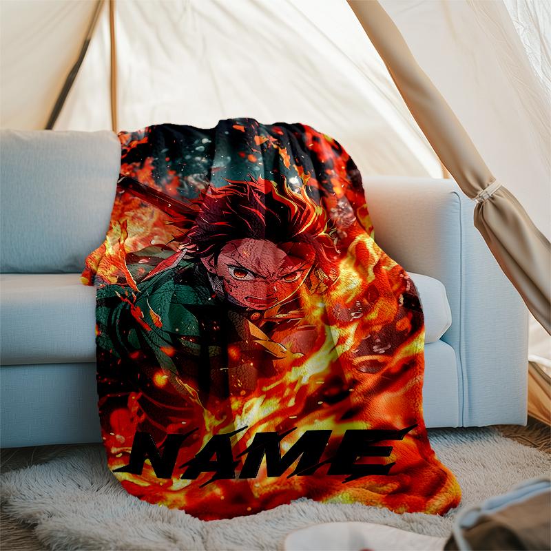 Personalized Custom Name Blanket - Demon Slayer Tanjiro Print Design,Blanket for Sofa,Bed,Travel,Camping - Soft and Warm, Great Gift