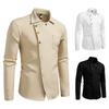Autumn Men'S Casual Long-Sleeved Shirt Trend Design Ruffian Handsome Solid Color Oblique Placket Shirt Men