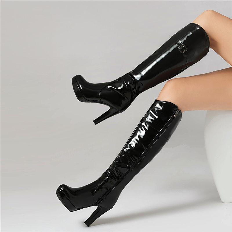 Women's High-heeled Boots, Sexy European and American Style Autumn and Winter New Solid Color Waterproof Table Thick Heel Large Size Medium Boots