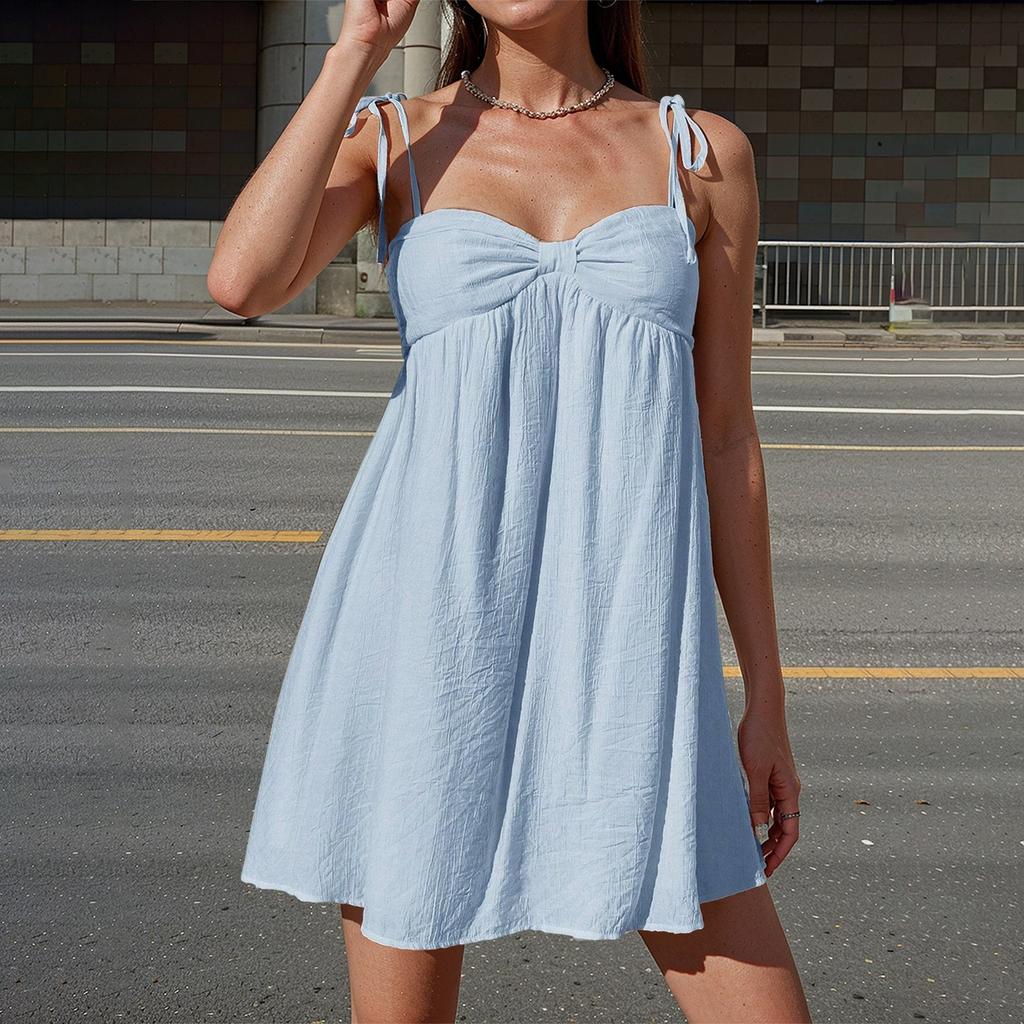 Женское сексуальное платье-камиль с завязками на плечах, повседневное свободное платье без рукавов с открытой спиной, с рюшами, многослойное струящееся платье