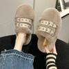 Fashion Women Fashion Warm Fluffy Slippers Cozy Faux Fur Cross Indoor Floor Slides Women New Metal Buckle Design Flat Soft Warm Slippers