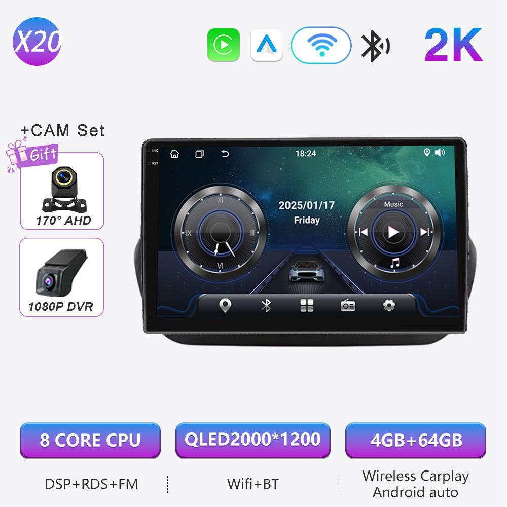 Autoradio Android 16 pour Fiat Fiorino Qubo Citroën Nemo Peugeot Bipper 2008 à 2017 Lecteur Multimédia Carplay GPS Écran QLED 4G