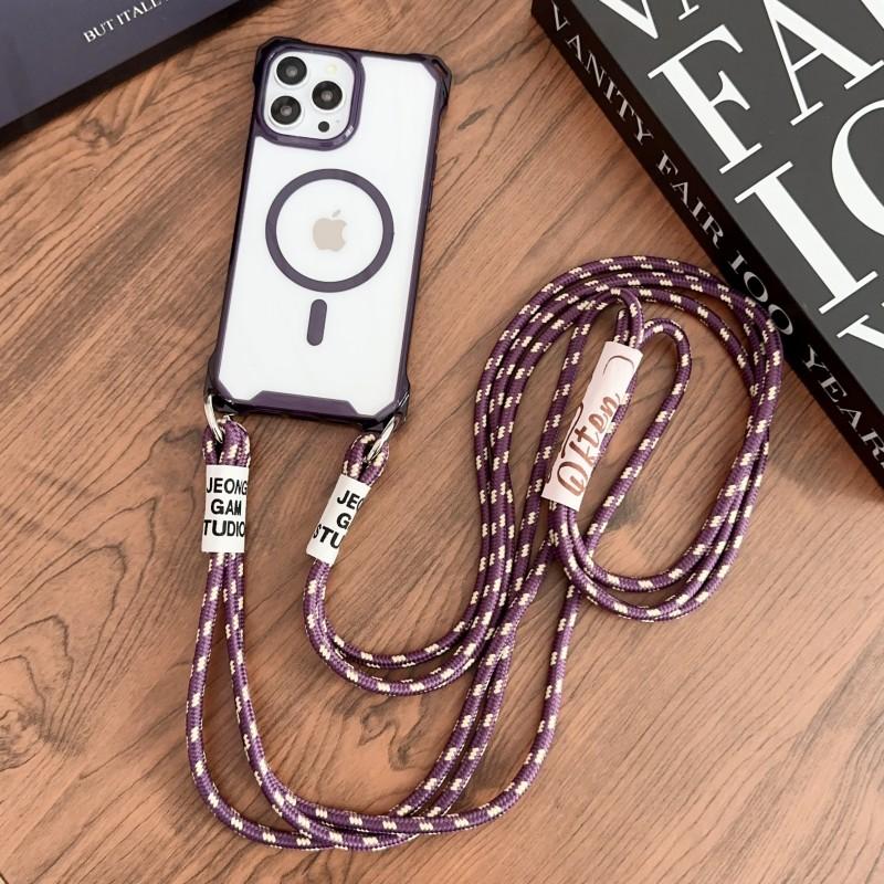 Magnetic Strap Case For iPhone 17 15 13 12 11 14 16 Pro Max Plus Magsafe Crossbody Lanyard Necklace Rope Transparent Clear Cover