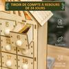 Wooden Advent calendar to fill, Christmas decoration with 24 drawers and 5 LED lights, 26.6x6x30cm, natural wood