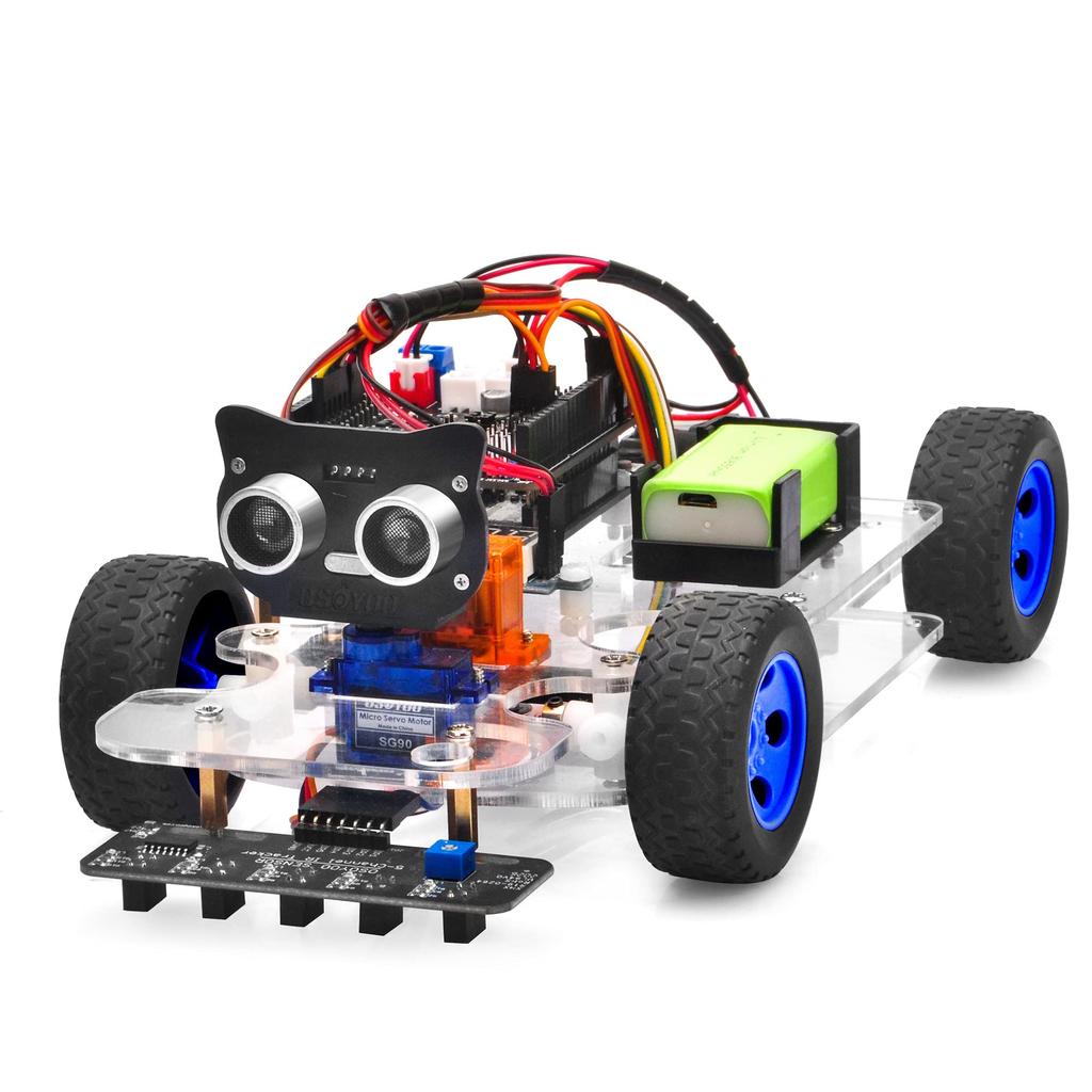 OSOYOO Arduino UNO Robot Car Smart Car Kit with Servo Steering Rack, DIY Kit, Bluetooth, Wi-Fi, IOT, Autodrive, C++, and Computer Programming