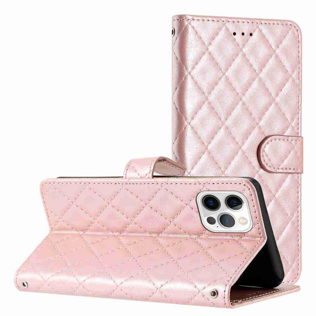 Quilted Pattern Faux Leather Wallet Case for iPhone 7 8 XS 11 12 13 14 15 16 17 Series, 360° Protection with Card Slots & Stand