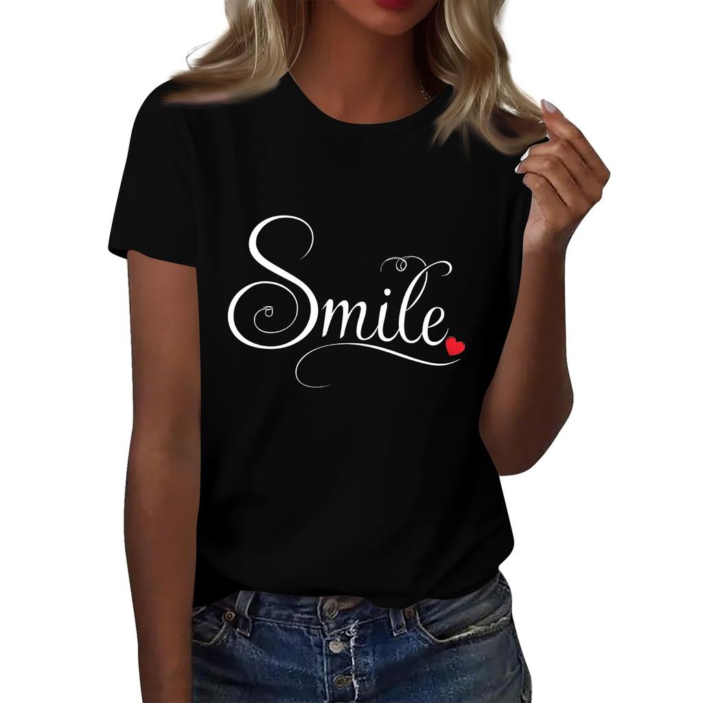 Женская футболка с круглым вырезом и коротким рукавом с принтом в виде буквы «улыбка»