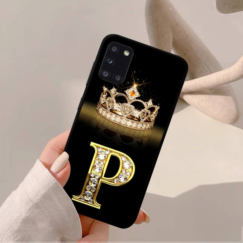 Чехол для телефона Yinuoda с черной бриллиантовой короной и буквой для Samsung A 51 30s 71 21s 10 70 31 52 12 30 40 32 11 20e 20s 01 02s 72