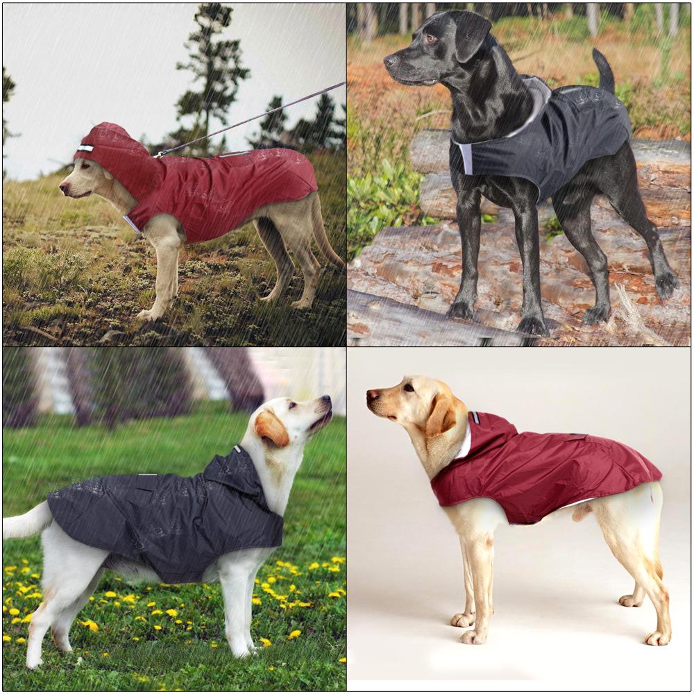 Reflective Large Breed Dog Rain Poncho - Waterproof & Windproof Hooded Raincoat