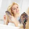 Vintage Folding Hand Mirror with Carved Comb Portable Travel Long Handle Metal Makeup Mirror Women Decorative Handheld Desk Vanity Mirror