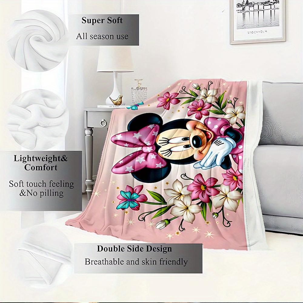 1pc Flannel Minnie Mouse Floral Bedding Throw Blanket Sofa Cover Gift Home Decorative Lightweight Soft Warm