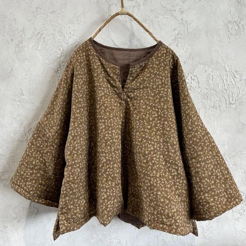 Johnature Женские парки с винтажным принтом и цветочным принтом, зимние пальто с v-образным вырезом и длинными рукавами, плюс хлопковые женские парки в китайском стиле