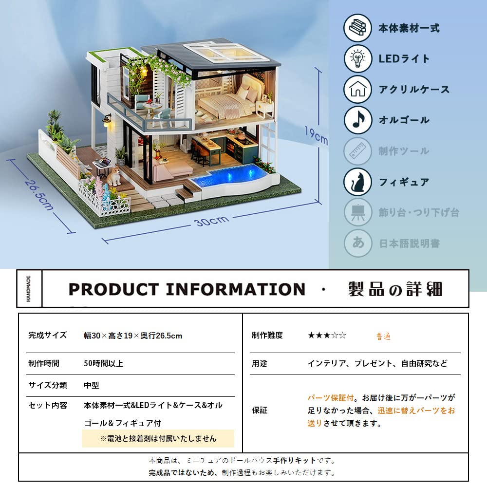 moin moin Кукольный домик Миниатюрный DIY Набор для ручной работы Инструкции Европейская вилла Садовая вилла Светодиодная подсветка Акриловый кейс Фигурка Музыкальная шкатулка 2201dh307 1/24