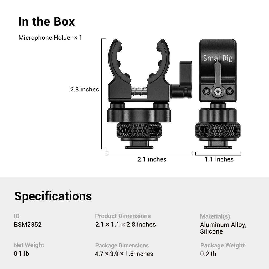 SMALLRIG Держатель микрофона-пушки с холодным башмаком - BSM2352