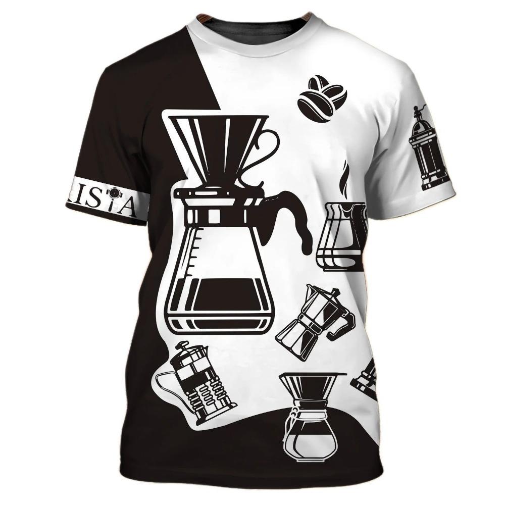 Летняя мужская новая футболка с принтом бариста 3D, модная повседневная униформа с круглым вырезом и коротким рукавом, свободный спортивный топ больших размеров