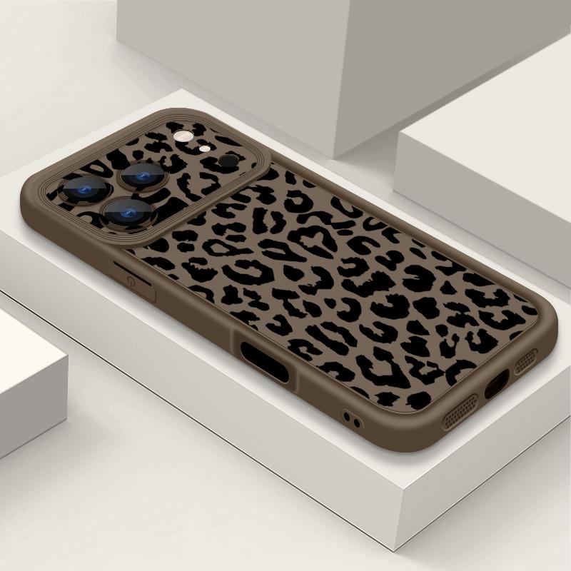 Ударопрочный чехол для телефона iPhone 17 Pro Max Чехол iPhone 16 15 14 13 Pro Max 11 17e 16e Леопардовый принт Мягкий силиконовый бампер