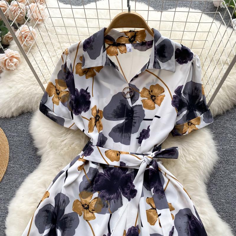 RUGOD Платье в праздничном стиле на шнуровке с принтом на талии. Летнее женское шикарное французское платье средней длины с короткими рукавами.