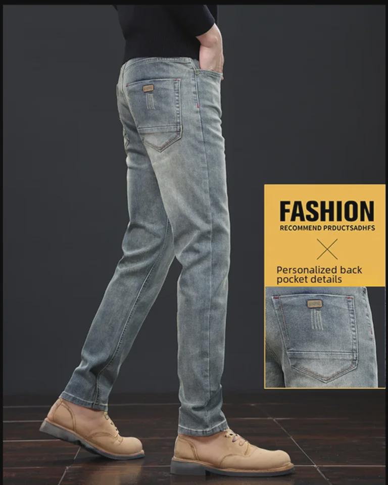 Мужские джинсы прямого кроя в стиле ретро с потертостями High-End на весну и осень