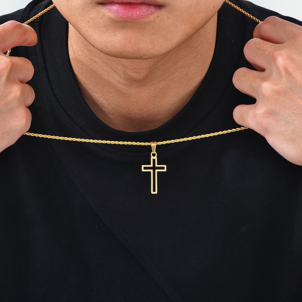 Повседневные полые necklaces с крестом для мужчин и мальчиков, водонепроницаемый кулон-крест из нержавеющей стали, религиозные украшения для веры и молитвы, подарок