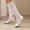 Q/Women's High-heeled Boots, Sexy European and American Style, Thick Heels, Lace Patchwork, Oversized Hollow Out Cool Boots