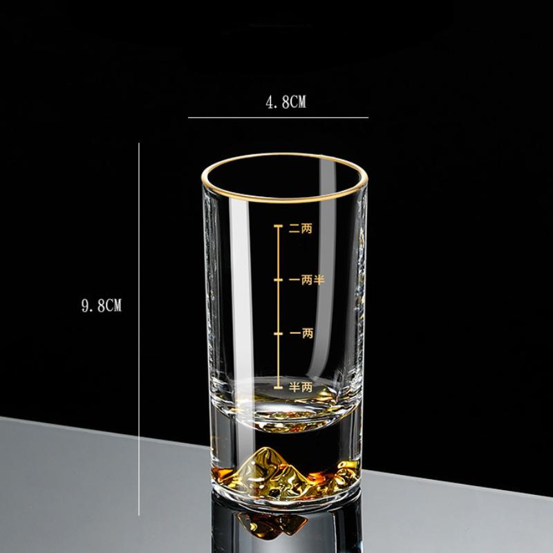 2 шт. Стакан Golden Mountain Vision 100 мл Чашки из золотой фольги Градуированный стакан Роскошный подарок Золотая шкала Посуда для напитков Маленькие винные рюмки Стопка
