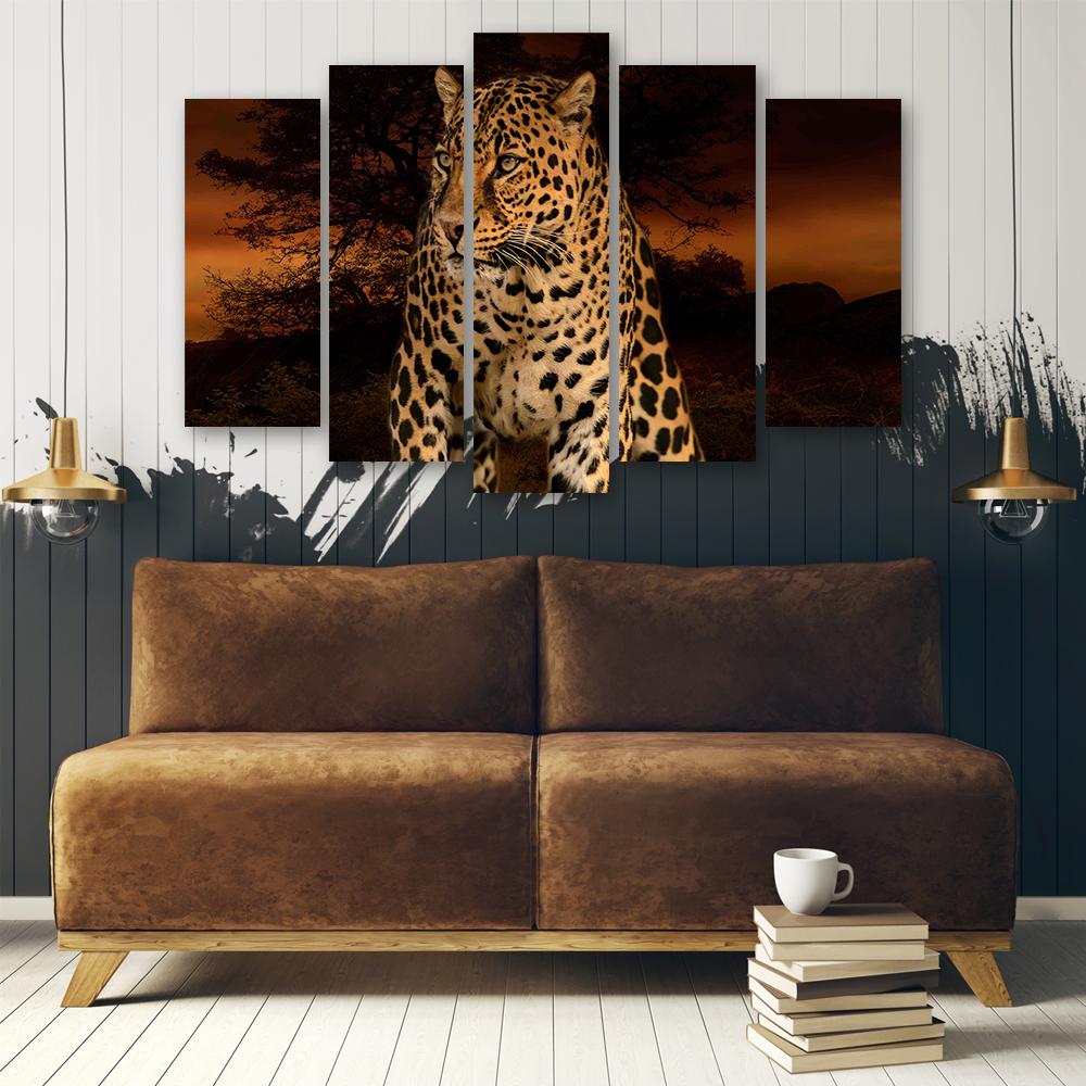 Картина из пяти предметов на холсте с изображением леопардового кота-сафари
