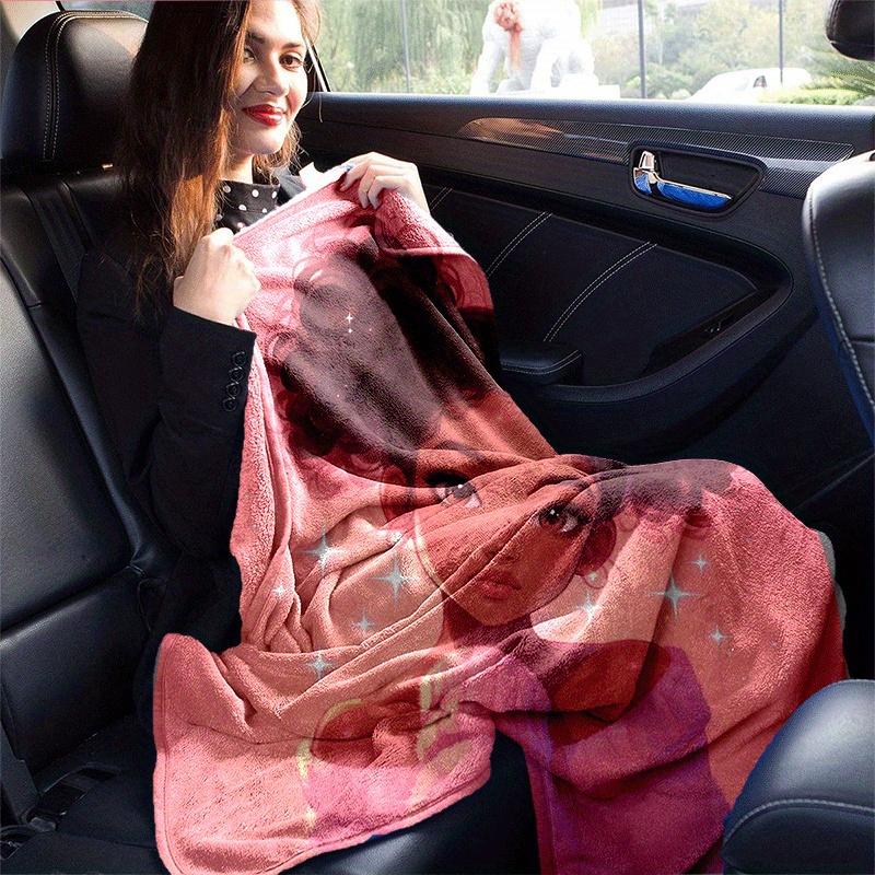 1pc Pink Printing Lightweight Flannel Blanket, Comfortable and Warm Blanket, for Camping Sofa Bed and Couch Office, Gift