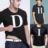 T-shirt Top Men Summer Casual O Neck Black T Shirts White English Letter A~Z Printed Series Short Sleeve Tops Clothes Pullover