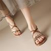 Fashion 2025 New Summer Sandals Women Split Leather Shoes Round Toe Low Heels Gladiator Shoes Sandals for Women Handmade Women Sandals
