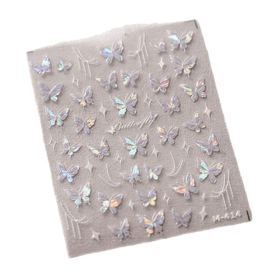 Светло-голубая ракушка Наклейка для нейл-арта с бабочкой Новая сломанная фиолетовая бабочка Красивая наклейка для ногтей