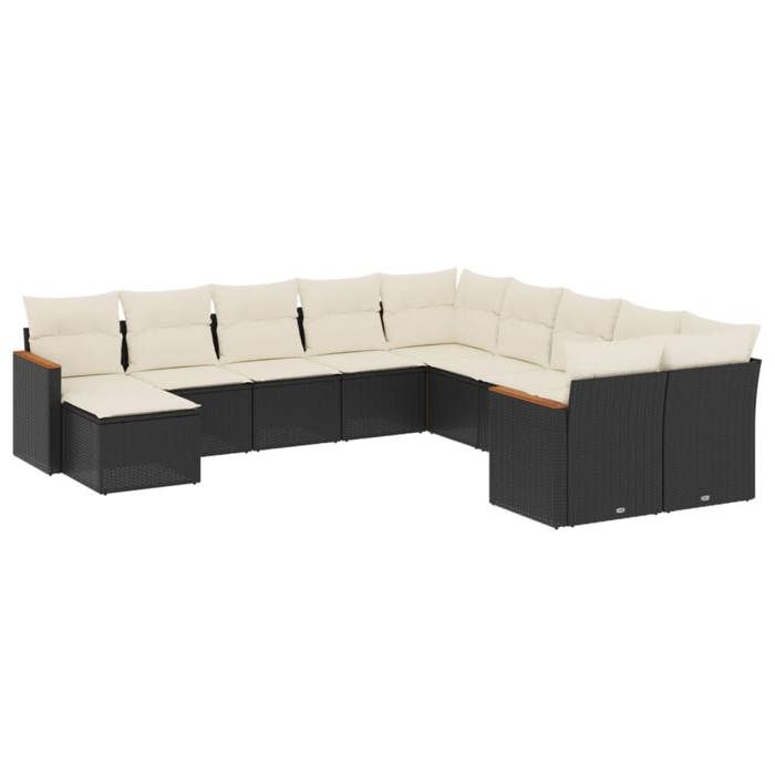 VidaXL Salon de Jardin avec Coussins 11 pcs, Canapés de Terrasse, Ensemble de Meubles de Patio, Mobilier d'Extérieur, Noir 3258969