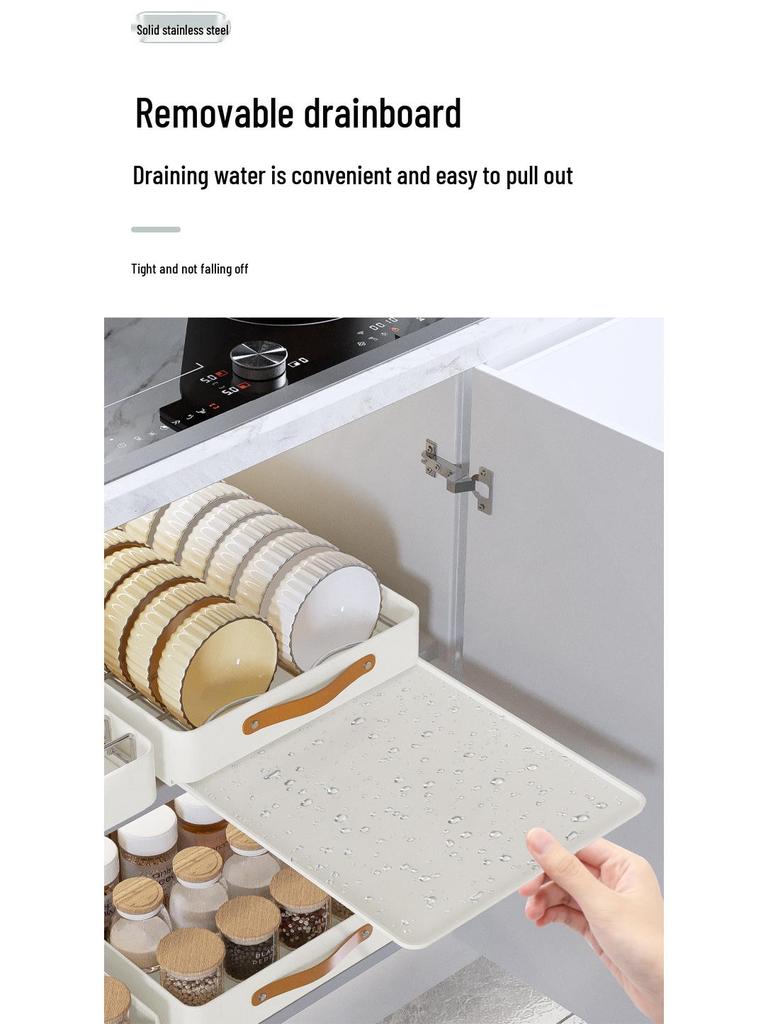 Pull-Out Basket Drawer Dish Rack for Kitchen Cabinet Storage