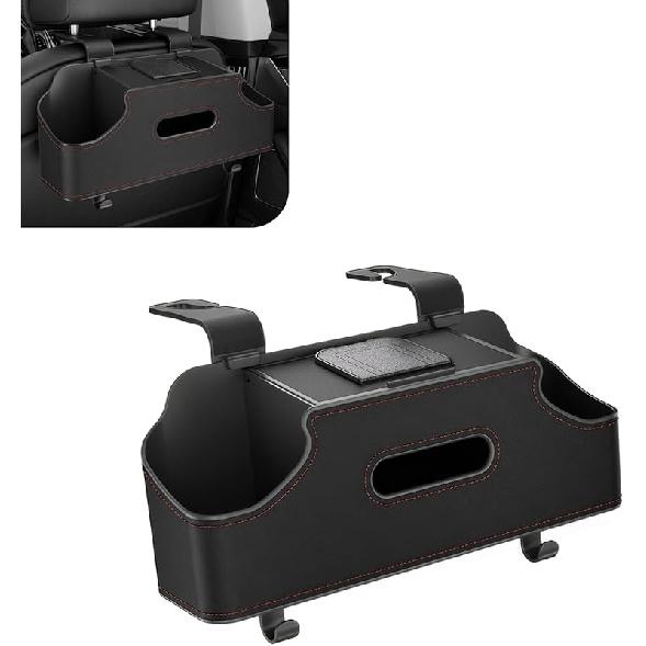 1 PC Car Seat Back Organizer, Car Back Seat Multi-Function Storage Box With 2 Drink Cup Holders, 11.42" X 3.35" Leather Tissue Organizer, Universal