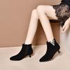Pointed Short Boots Women's Autumn and Winter New Thin Heel Rhinestone Ankle Boots Black Sheepskin Cat and Women's Fashion Boots