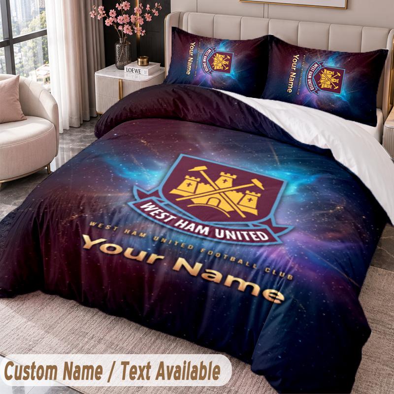 West Ham United FC Printed Bedding Set Custom Name Text 1 Duvet Cover 2 Pillowcases For Bedroom