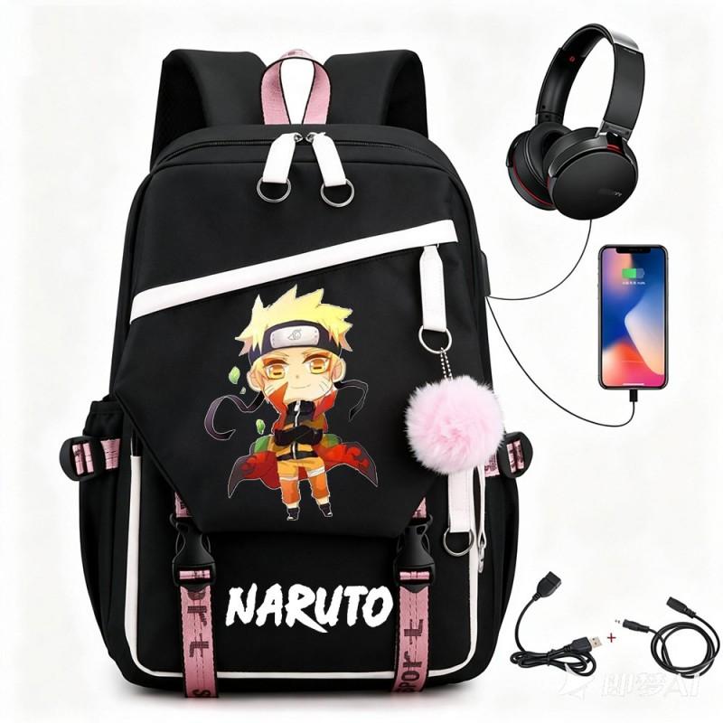 Anime Backpack Students Featuring Uchiha Itachi Design Canvas School Bag With USB Charging Port Unisex Street Style