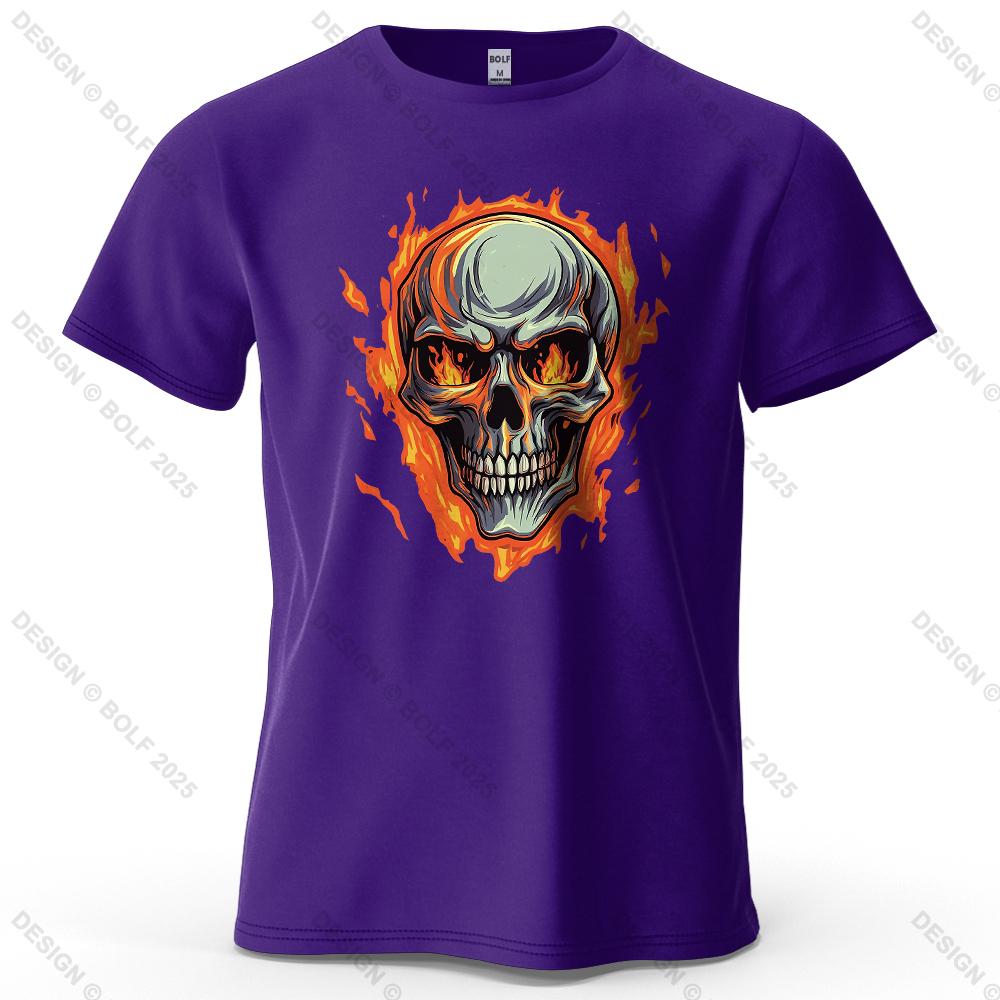 Flaming Skull Biker Fashion Printed Men's T-Shirt 100% Cotton Oversized Tattoo Art Graphic Tees for Women Tops Tees Streetwear