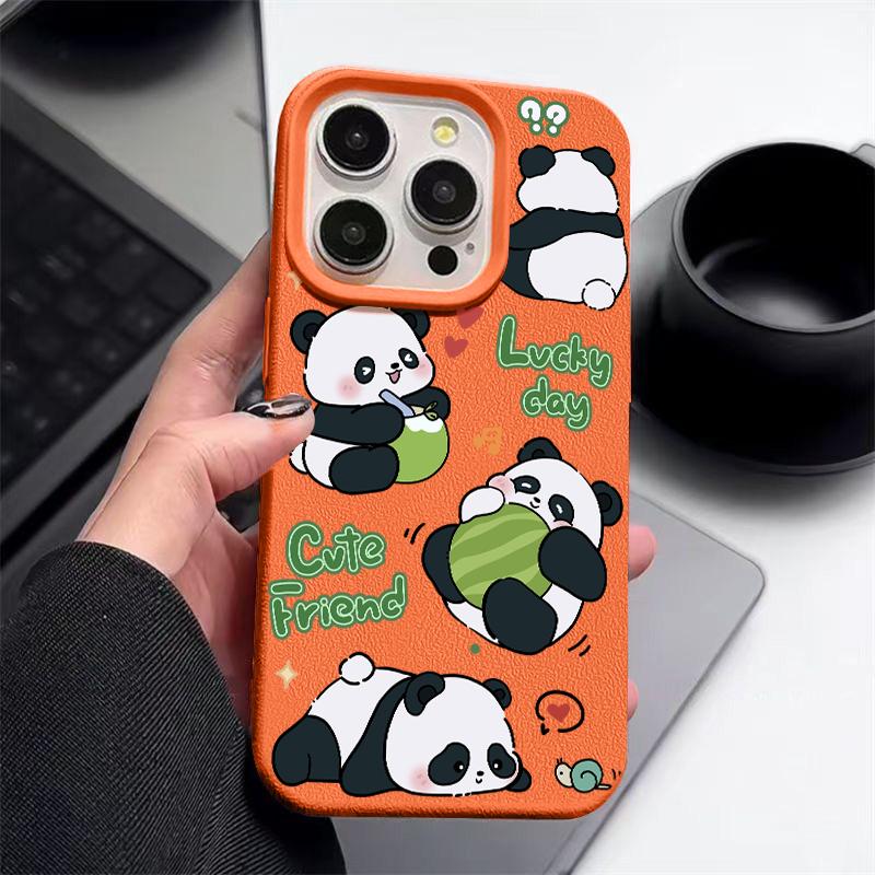 Чехол для телефона с матовой кожей и рисунком панд для iPhone 16 Pro Max 15 Pro 14 13 12 11, тонкий, ударопрочный, мягкий чехол-бампер из ТПУ